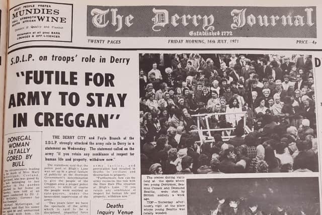 The Derry Journal front page from July 16, 1971.