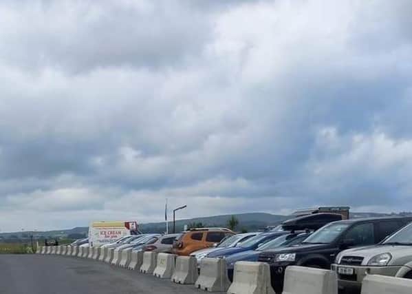 The concrete barriers erected at Culdaff beach carpark. Picture: Lisa Becker.