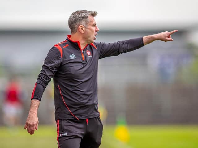 Derry manager Rory Gallagher will lead his side into battle against Donegal in Balybofey on Sunday. (Photo: Stefan Hoare)