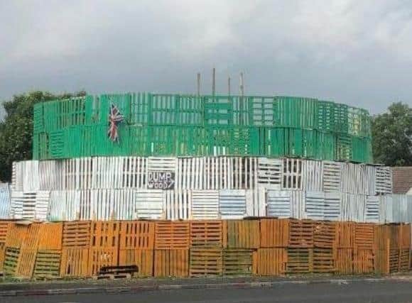 A bonfire in Limavady that was painted in the colours of the national flag.