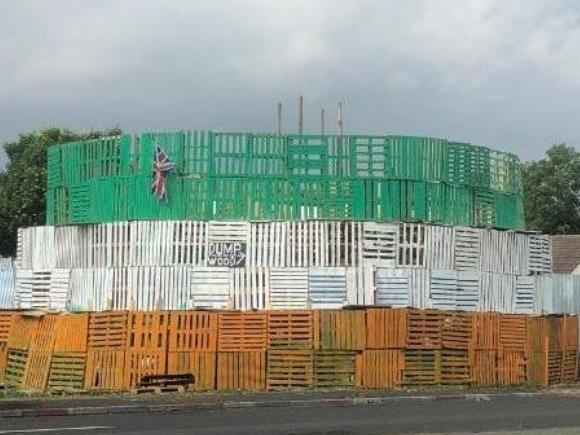 A bonfire in Limavady that was painted in the colours of the national flag.