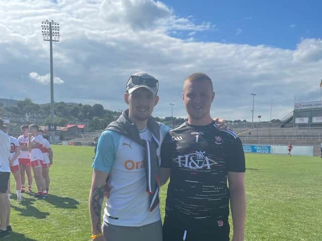 Jamie and Kian pictured after the Derry's All Ireland semi-final win over Meath.