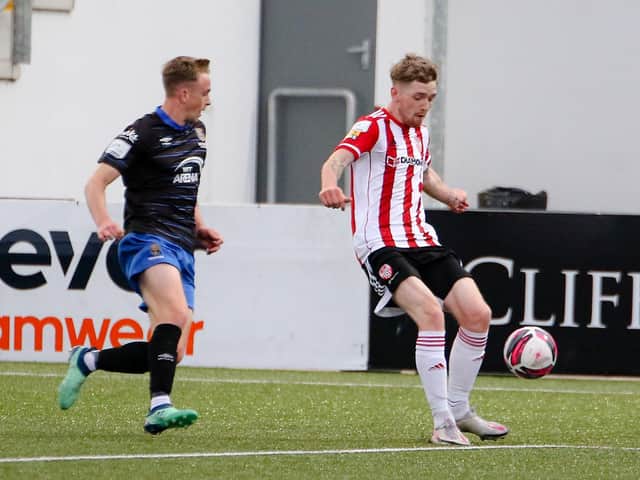 Derry City striker Jamie McGonigle in action against Waterford.