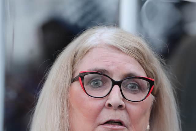 Kathleen Arkinson, sister of murdered schoolgirl Arlene Arkinson, speaking to the media after a coroner delivered his findings outside Omagh Courthouse in County Tyrone in the case of the missing schoolgirl. Picture date: Wednesday July 21, 2021.