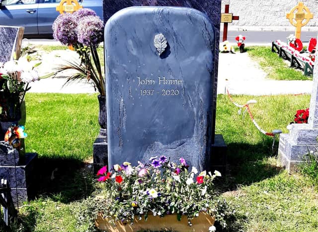 The headstone erected this week on the grave of John Hume.