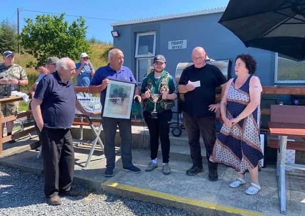 From left: Martin’s uncle John Walls Doherty with winners Peter Mc Gilloway and Cormac Doherty, Councillor Terry Crossan, Martin’s life long friend and Bernie McGuinness, Martin’s wife.