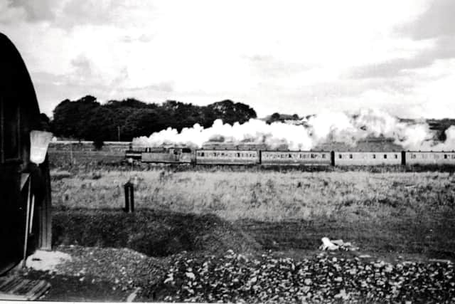 The Swilly train steaming past Springtown Camp in the 1940s.