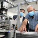 Harry McCrory (Engineering Manager at Northwest Medical) with Health Minister Robin Swann at the firm’s manufacturing HQ in Campsie.