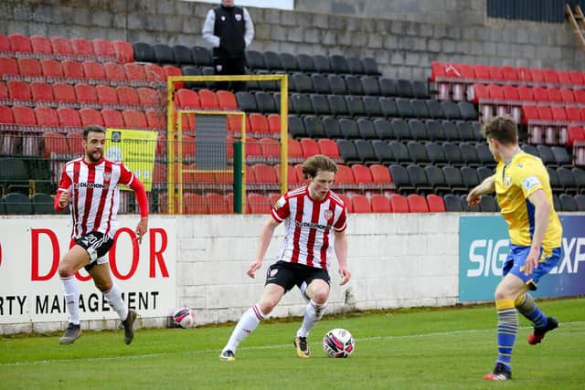 Derry winger Will Fitzgerald pictured in action in the opening day 2-0 loss against Longford Town at Bishopsgate last March.