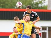 Derry City captain Eoin Toal rises high to head this one during Saturday night's win at Longford Town. Picture by Kevin Moore/MCI
