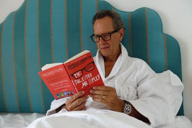 Richard E Grant reading 'The Talented Mr Ripley' in Hotel Miramare, Positano
