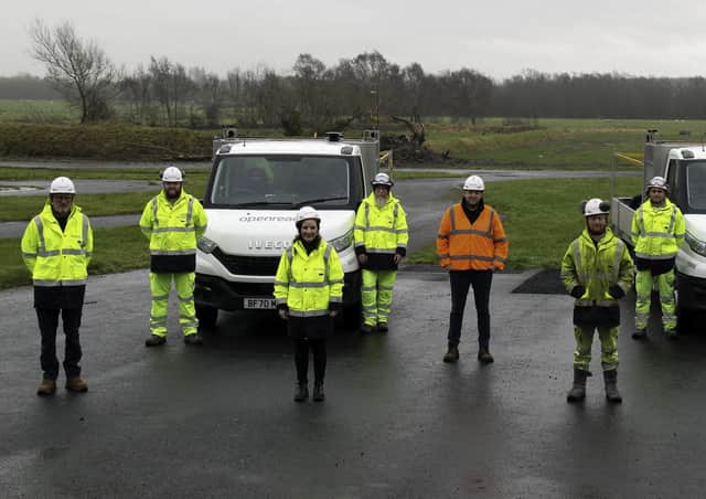 Pictured is Openreach Senior Contracts and Civils Manager James Burleigh alongside the Civil Engineering team.