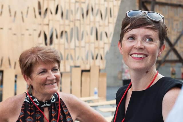Caroline and Pauline at Party Wall, winner of the PS1 Museum of Modern Art (MoMA) Young Architects Programme in 2013.