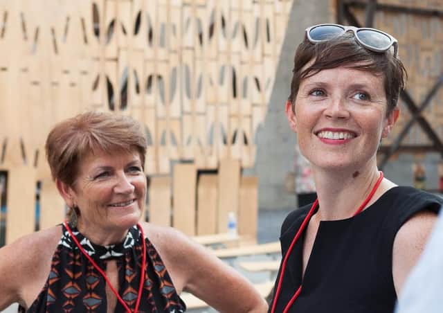 Caroline and Pauline at Party Wall, winner of the PS1 Museum of Modern Art (MoMA) Young Architects Programme in 2013.