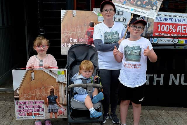 The Long family, from Inch Island, took part in the Mica Protest held in Buncrana on Wednesday afternoon last. Photo: George Sweeney. DER2131GS – 043
