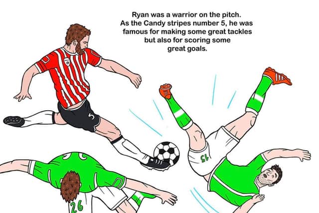 Ryan's infamous tackle on two Cork City defenders features in the book, displaying his bravery and commitment.