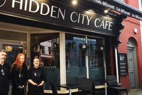 Justyn McNicholl, owner Hidden City Cafe front of house staff, Bekah Devine, and the Assistant Manager Tori Messenger.