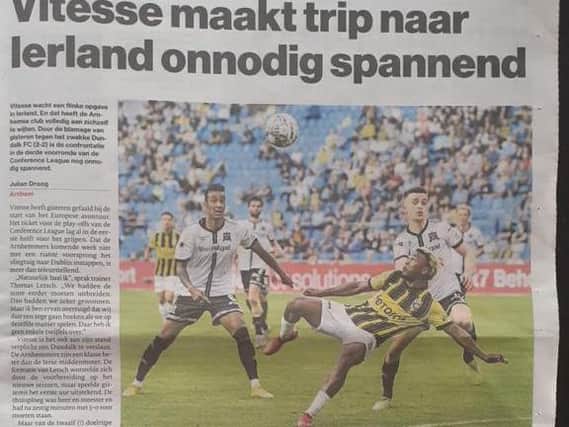 Local Arnhem newspaper 'de Gelderlander' report on Dundalk's Europa Conference League draw with Vitesse.