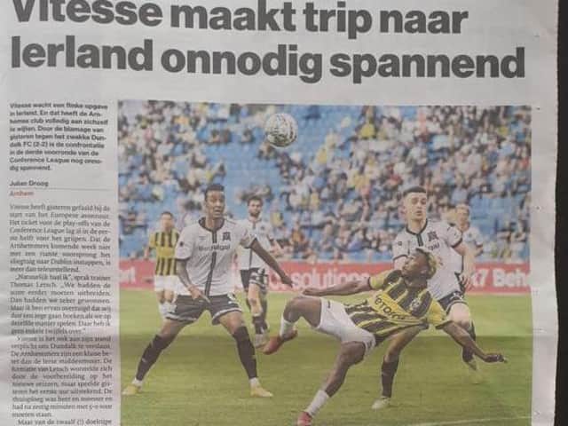 Local Arnhem newspaper 'de Gelderlander' report on Dundalk's Europa Conference League draw with Vitesse.
