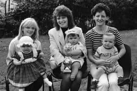 Prizewinners in the Bonny Baby U-12 months at the Ballymagroarty Festival. From left, are Sara O’Hagan (2nd) with her mother Annette, Shaun Cunningham (1st), with his mother Margaret and Daryl Nixon (3rd) with his mother Kathleen.