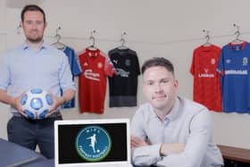 Neil Coleman, NIFL Marketing & Communications pictured with developer Nathan McConnell at the launch of the NIFL Fantasy Football game.