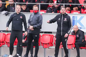 Dundalk manager Vinny Perth (left) and Derry City boss Ruaidhri Higgins didn't agree about the penalty awarded to the home side. Picture by Kevin Moore/MCI