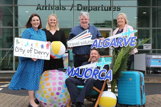 Brenda Morgan Head of Business Development at City of Derry Airport, Laura Laurie Commercial Manager, Peter McMinn Managing Director at Travel Solutions, Steve Frazer Managing Director at City of Derry Airport and Julie Magill Operations Director at Travel Solutions.