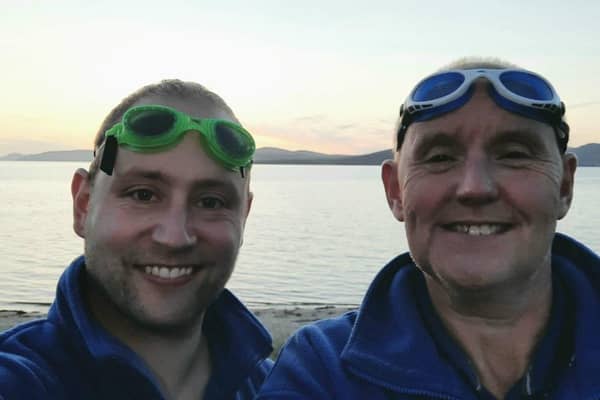 Martin Ward and his son-in-law Shane O'Shea who will be swimming from Rathmullan to Buncrana.