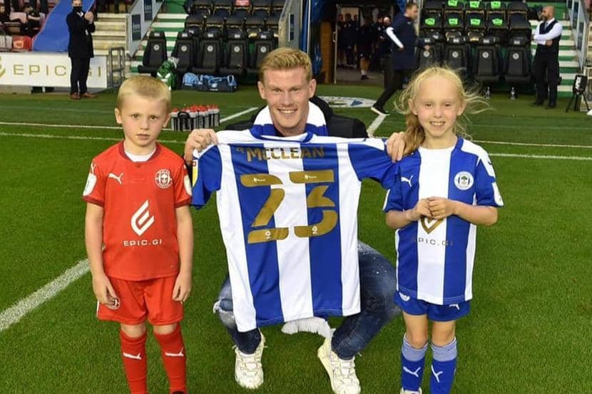 James McClean with his daughter Allie-Mae and son Junior at the DW Stadium last night.