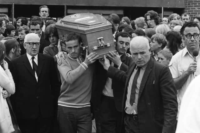 Eamon’s coffin being carried from St. Mary’s Church in 1971.
