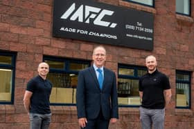 Pictured (L-R) is Fabian O'Neill Director of Operations, MFC Sports; Des Gartland, North West Regional Manager, Invest NI; and Sean O’Neill, Managing Director, MFC Sports.