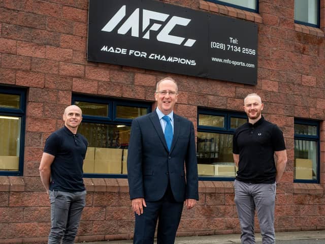 Pictured (L-R) is Fabian O'Neill Director of Operations, MFC Sports; Des Gartland, North West Regional Manager, Invest NI; and Sean O’Neill, Managing Director, MFC Sports.
