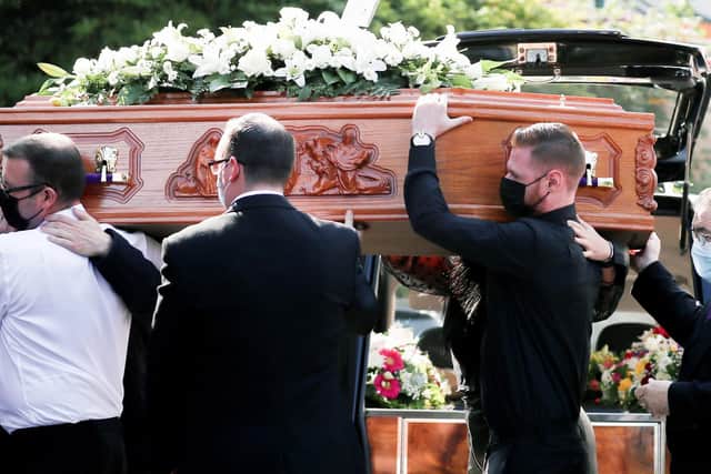 Samantha Willis' coffin being carried into St. Columb's Church this morning.