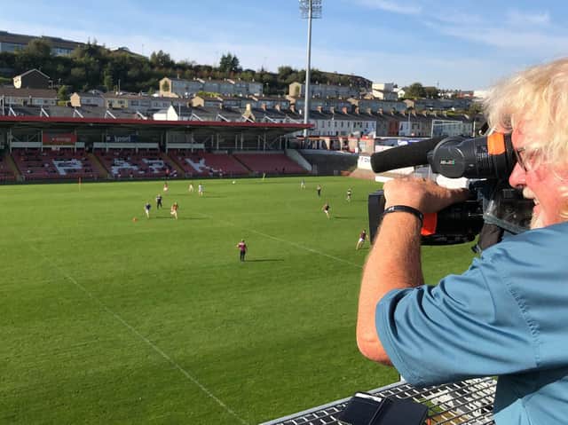 Legendary cameraman Albert Kirk keeps an eye on the action during last season's highly successful Derry GAA streaming service which is set to be repeated for the 2021 Club Championship.
