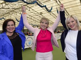 Martina Anderson pictured with Michelle O'Neill Sinn Féin vice president and Sinn Féin President Mary Lou McDonald at the European election count in 2019.