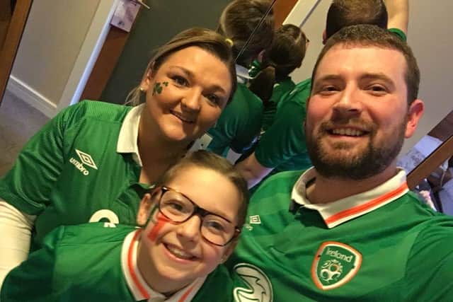 Samantha, Josh and Holly on their way to the Aviva to cheer on Ireland.