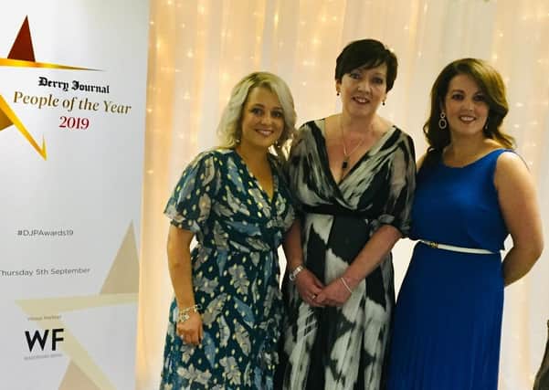 Lisa Storey (Chairperson), Yvonne Devenney (Ward Sister, Children’s Ward, Altnagelvin) and Deirdre Cassidy (Treasurer) pictured at the Derry Journal Bet McLean People of the Year Awards back in 2019.