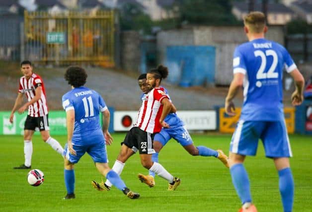Derry City midfielder Bastien Hery keeps possession in the midfield. Picture by Kevin Moore/MCI