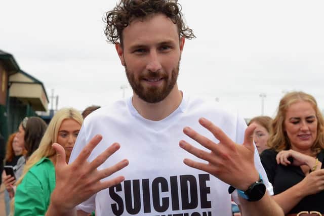 Sporting hero Danny Quigley pictured at Destined after completing a gruelling 10 Ironman Triathlons in 10 days in memory of his dad and fundraising over £68,000 for charities.  Photo: George Sweeney / Derry Journal.  DER2135GS – 027