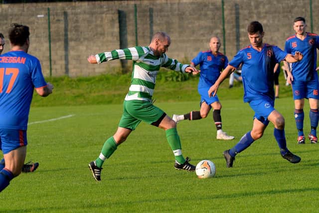 Micky Dillion dribbled through the Telstar defence to give Foyle Harps the lead at Magee on Friday evening. Photo: George Sweeney. DER2134GS – 043