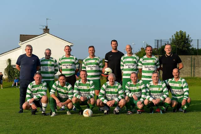 Foyle Harps who were defeated by Telstar in the D&D Over 40s Centenary Cup final at Magee Pitches on Friday evening last. Photo: George Sweeney. DER2134GS – 037