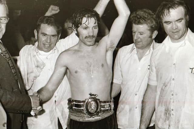 RIGHT HAND MAN .  .  Tommy Donnelly (right) pictured after Charlie Nash was crowned British lightweight champion.