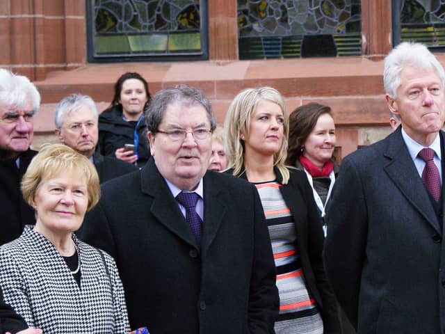 John and Pat Hume with Bill Clinton at the Guildhall during his visit back in 2014. (Picture: Hugh Gallagher)