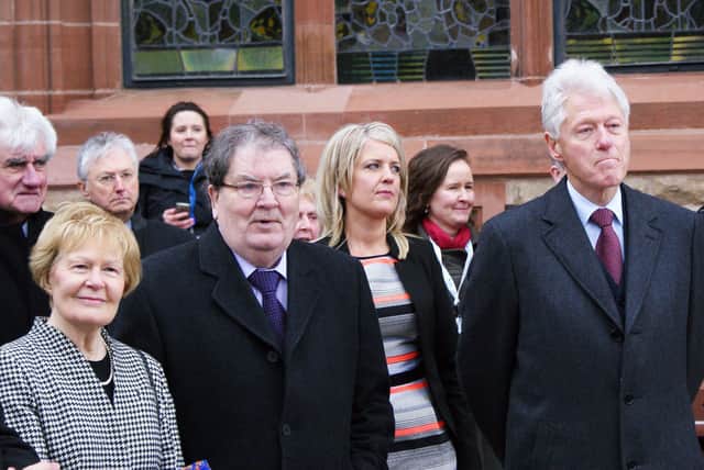 John and Pat Hume with Bill Clinton at the Guildhall during his visit back in 2014. (Picture: Hugh Gallagher)