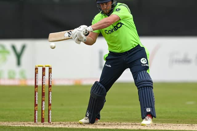 Donemana’s big hitting batsman William McClintock in full flow for Ireland on Thursday. Picture by Harry Murphy/Sportsfile