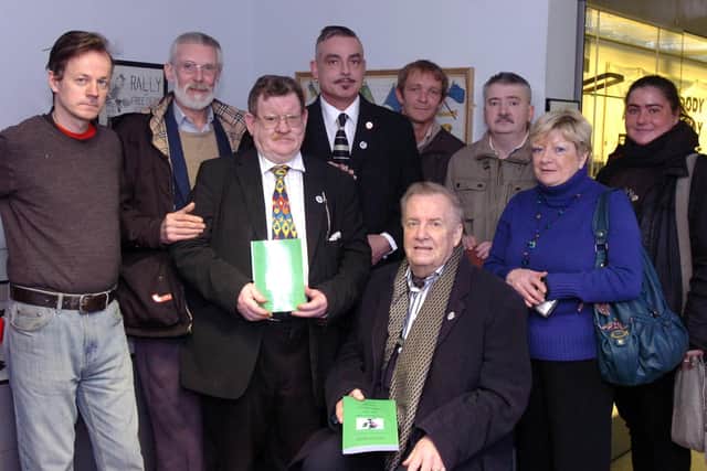 Fionnbarra " Dochartaigh launches his book 'Ireland, Englands Vietnam, 1960's - 1990's' at The Museum of Free Derry with Ivan Cooper and, from left, James McCloskey, Harry Hamilton, Thomas Timoney, John Lindsay, Frankie McMenamin, Deirdre O'Doherty and Iris Wild. (1412PG22)