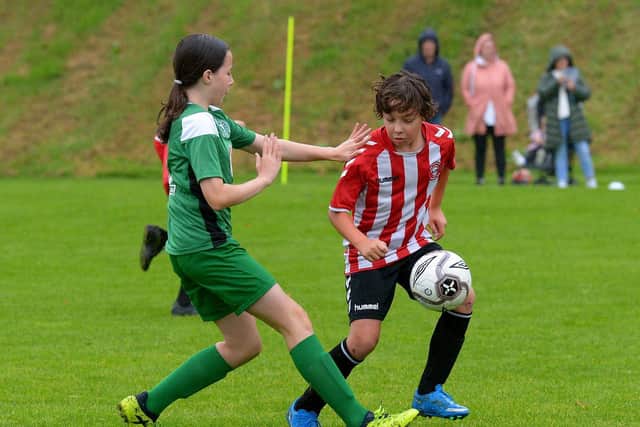 Action from Foyle Harps v Tristar Colts in the Anthony Martin Memorial Tournament at Magee pitches