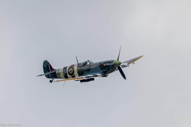 A Spitfire from the Battle of Britain Memorial Flight performed a flypast during an event to remember the crew of a WW2 Beaufort Bomber which crashed outside Ballykelly in 1942.