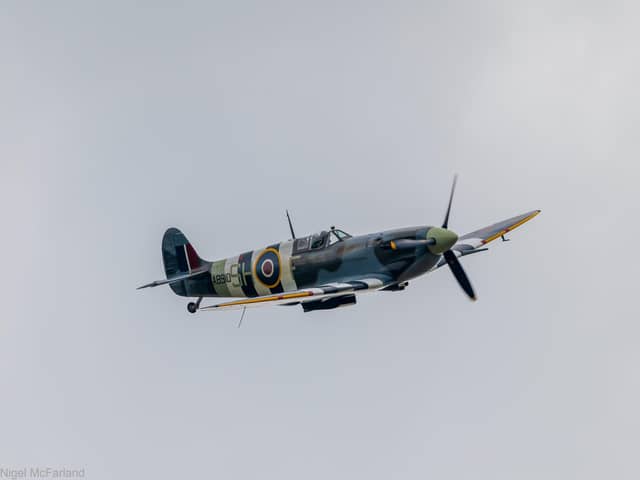 A Spitfire from the Battle of Britain Memorial Flight performed a flypast during an event to remember the crew of a WW2 Beaufort Bomber which crashed outside Ballykelly in 1942.