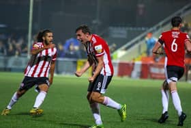 Joe Thomson celebrates his equalising goal. Photo Kevin Moore.